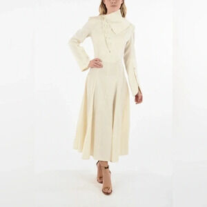 MATERIEL TBILISI Beige Wool Blend‎ A Line Midi Dress Size Large